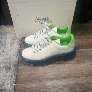Alexander McQueen White Sneakers with Green and Blue Accents